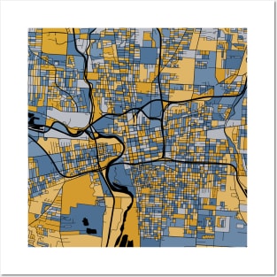 Columbus Map Pattern in Blue & Gold Posters and Art